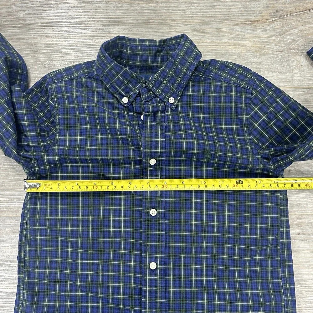 Ralph Lauren Boys 5 Navy Blue Tartan Button Down Christmas‎ Holiday Cotton
